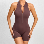 2026 Pad Sleeveless Deep V Exercise Gym Yoga Set One Piece Jumpsuit Women Sport Workout Fitness Scrunch Shorts Active Wear XP301