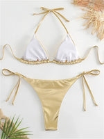 Sexy Brozing Gold Bikinis Sets Women Push Up Micro Bikini Swimsuit 2026 Brazilian Beach Bathing Suit Tie Side Triangle Swimwear