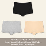 3PCS Women's Panties Cotton Seamless Sports Boxers Underwear Female Solid Color Briefs Cozy Lingerie Intimate Underpants XS-XL