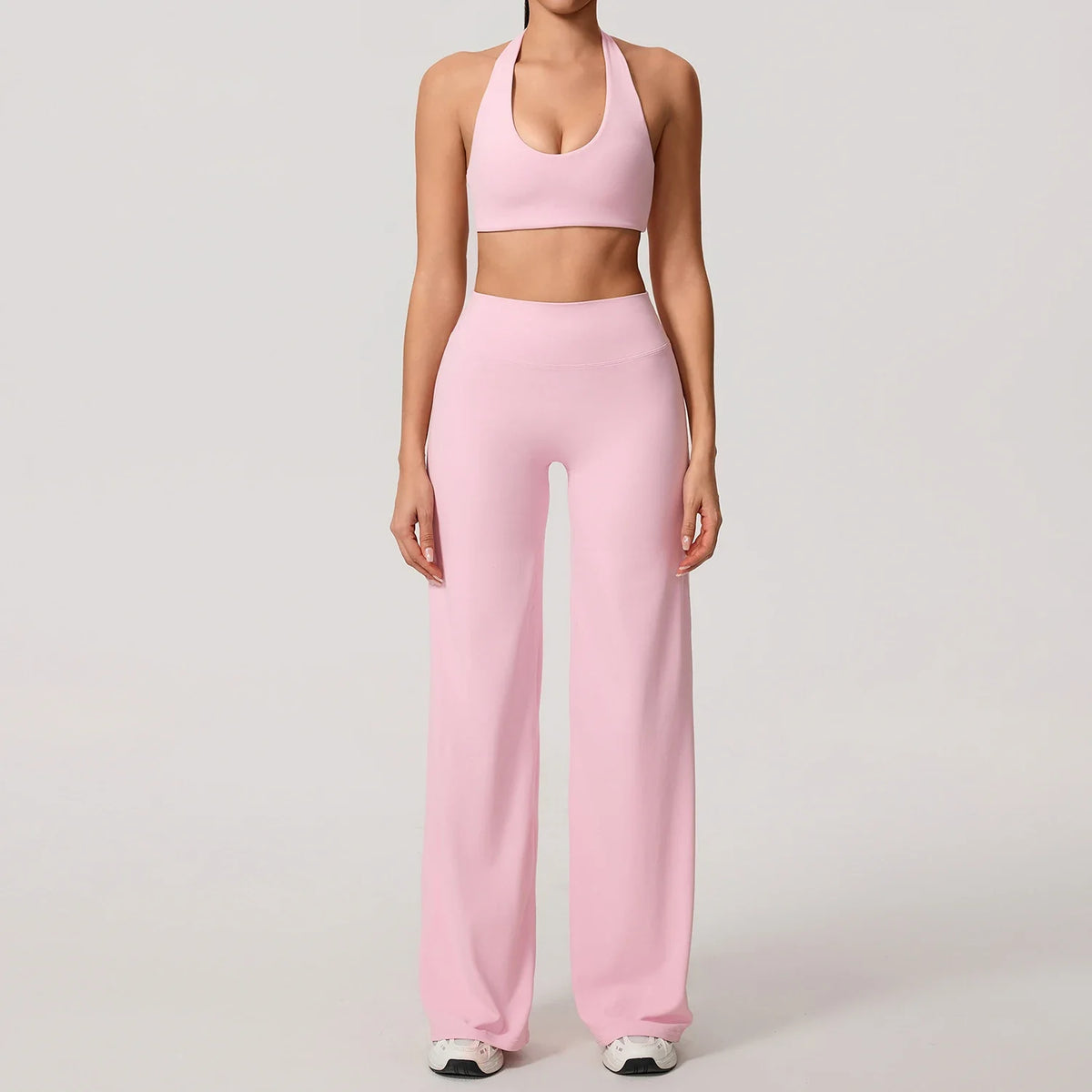 Hearuisavy Summer Yoga Set 2Pcs Women Breathable Backless Halter-Neck Sports Bra Push Up Pilates Fitness Top Straight Leg Pants