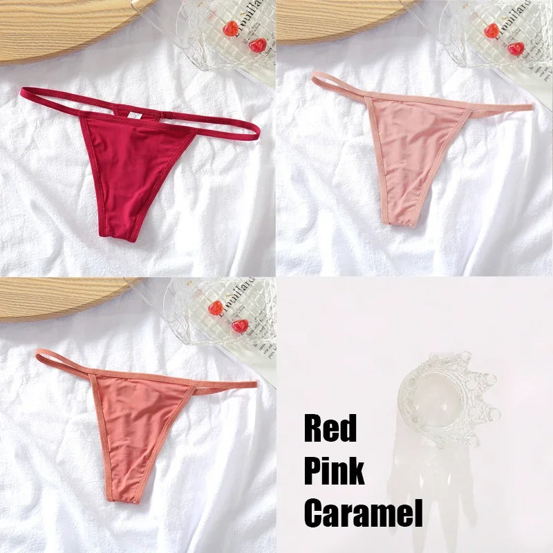 New 3PCS/Set Cotton Bikini Panties Women Sexy Solid Color Low Waist Thongs Female Breathable G-String Underwear Comfort Lingerie
