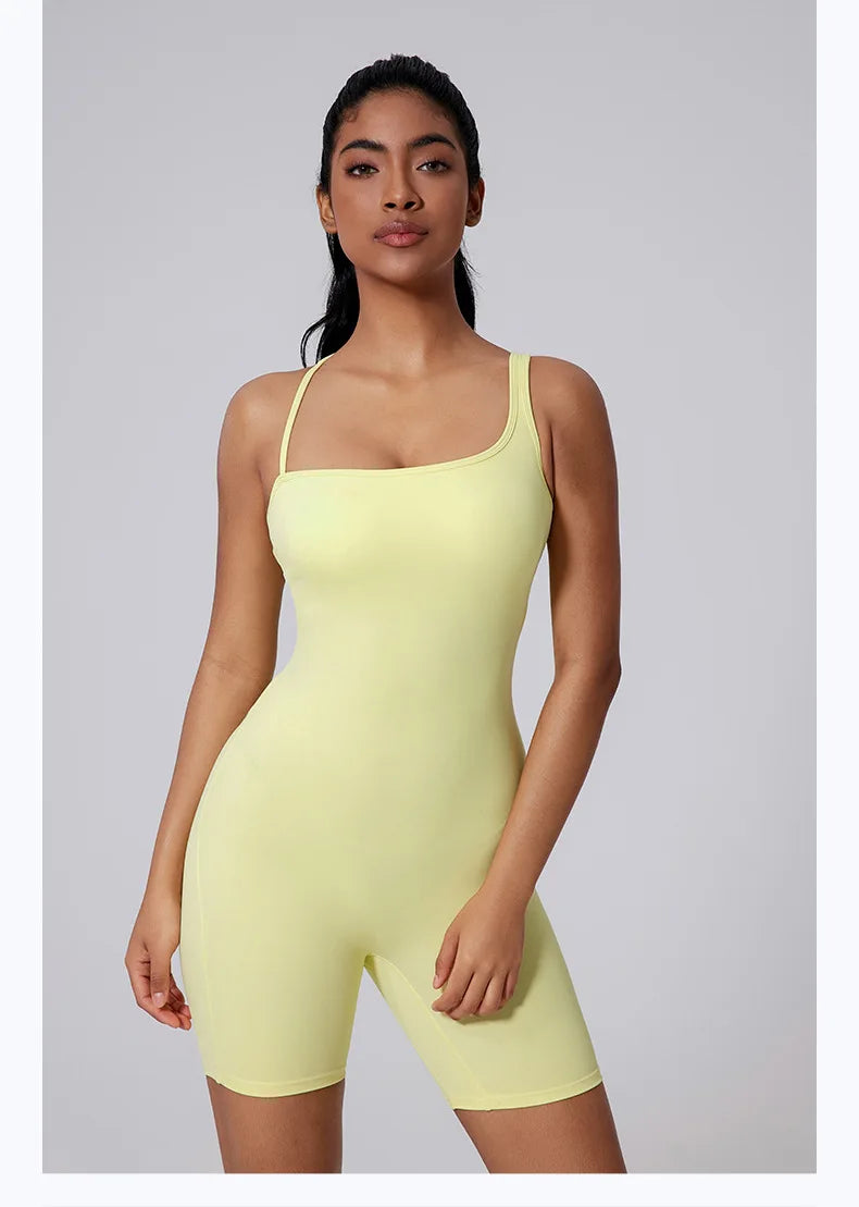 Women's Short Tracksuit One-Piece Sportswear Gym Workout Clothes Fitness Jumpsuit Stretch Bodysuit Yoga Suit Sports Playsuit