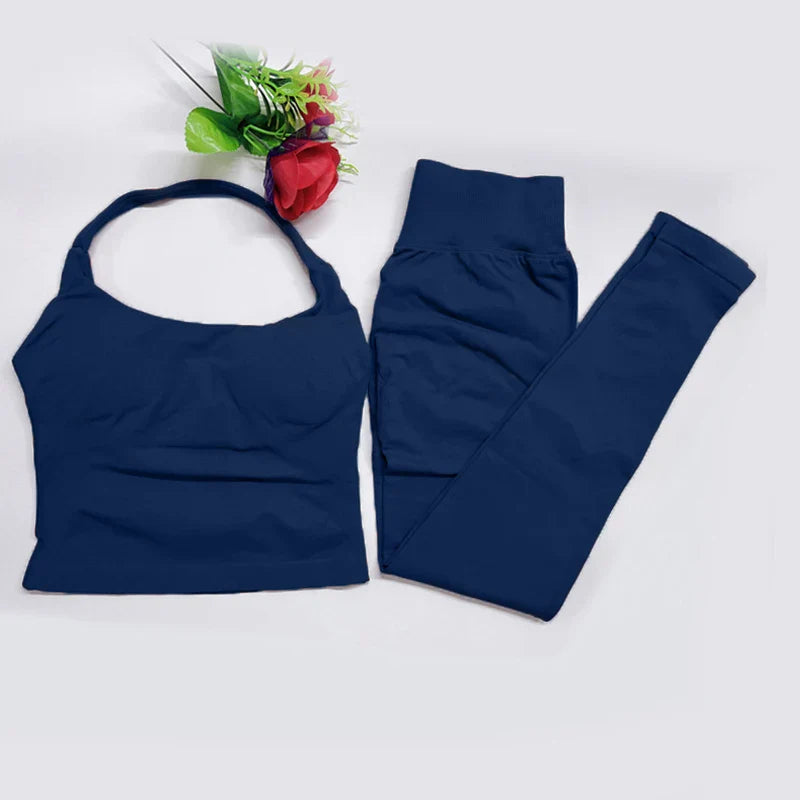 Women's Halter Top And Sports Leggings Gym Workout Set Two-Piece Pilates Clothes Yoga Outfits Impact Fitness Pants Set