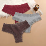 3Pcs Sexy Women Cotton Brazilian Pants Lace Brazilian Briefs Low Waist Floral Solid Color G-string Breathable Soft Lingerie