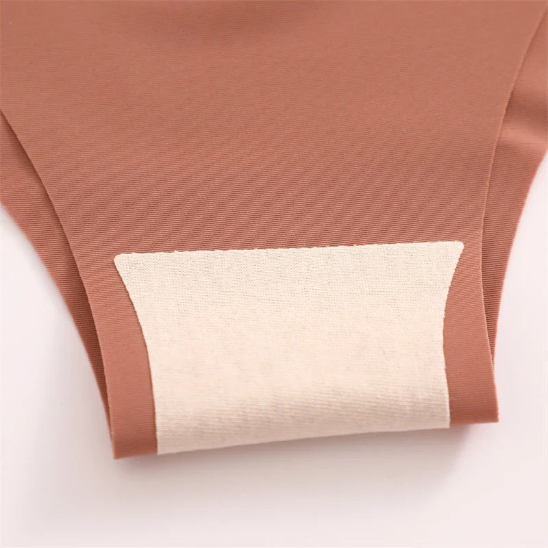 3PCS Women's Seamless Maillard Underwear Sexy V-Shaped Mid Waist Ice Silk Briefs 10 Soild Color Cozy Stretch Sexy Underpant S-XL