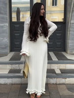 Trendix Knit Elegant Ruffle Maxi Dress Women Summer High Waist Long Sleeve Lace Up Dresses Casual Sexy Backless Knitwear Dress