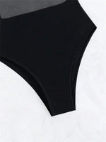 Sexy See Through One Piece Swimsuit 2025 Women Solid Black Mesh Transparent Hollow Out Backless Bathing Suit Swimwear Beachwear