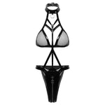 Plus Size Balck Bandage PU Latex Leather Mesh Bodysuit Exotic Teddies Zipper Crotch Catsuit 2XL Costumes Women Sexy Lingerie