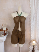 Sexy Coffee Bikini Set 2026 Women Luxury Pearls Strap Cover Up High Waist Short Two Piece Swimsuit Beach Bathing Suit Swimwear