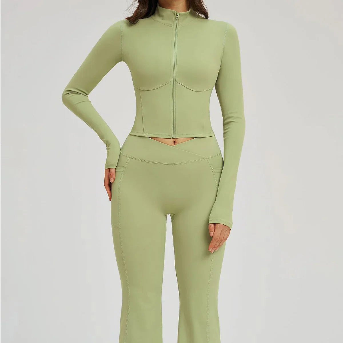 2PCS Yoga Set Gym Clothes Sportswear Seamless Women Fitness Long Sleeved Tracksuits Sports Workout Gym Flared Leggings Athletic