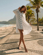 Crochet White Knitted Beach Cover Up Dress Tunic Long Pareos Bikinis Cover Ups Swim Cover Up Robe Plage Beachwear