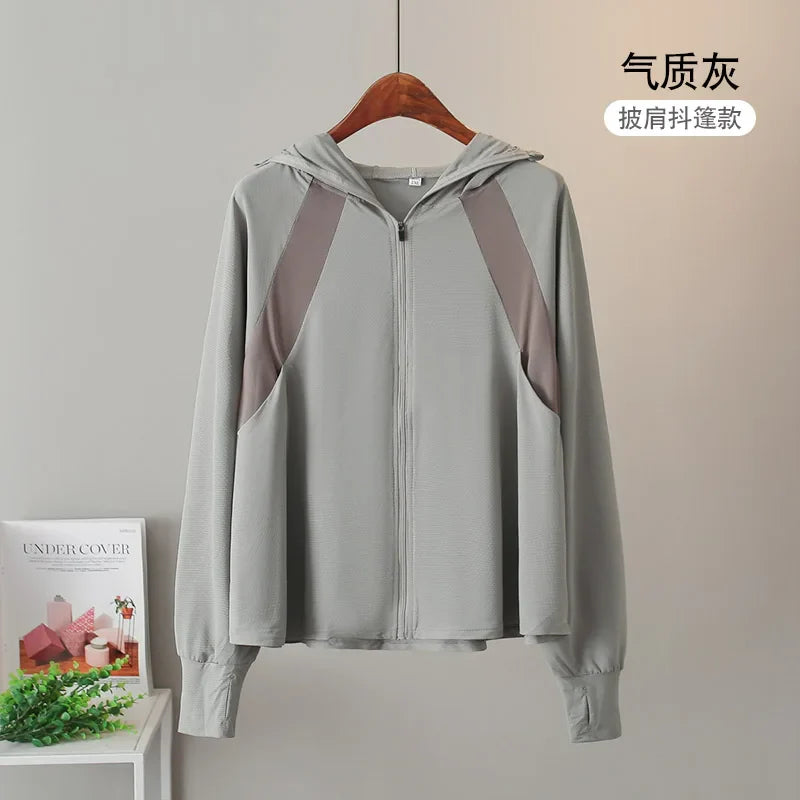 UV Protection Hooded Windbreaker Ice Silk Sun UPF 50+ UV Protection Jacket Big Brim Thin Ice Silk Sun Protection Jackets 4XL 5XL