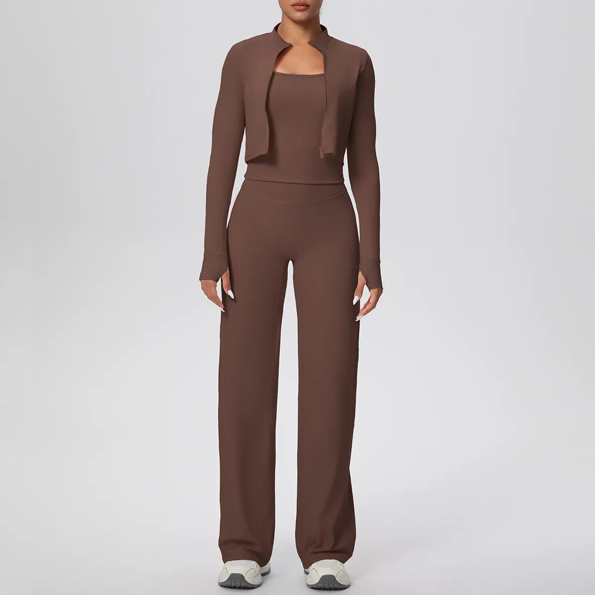Yoga Set 3PCS Women Workout Sets Sportswear Gym Clothing Fitness zipper Long Sleeve High Waist Leggings Sports Suits Yoga Suit