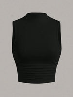 Casual Mock Neck Sleeveless Tank Top for Women Summer Sexy Solid Color Slim Fit Stand Collar Crop Top Streetwear 2024