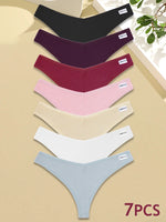 New 7Pcs Women Cotton Waffle Style G-string Panties Ladies Soft Thongs Female S-XL Low-Rise T-Back Panties Bikini Underwear 2024