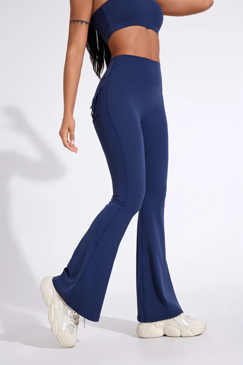 DIAS FIT JOY Women's pocket bell bottoms yoga high waisted hip lifting fitness pants quick drying running exercise fitness gym