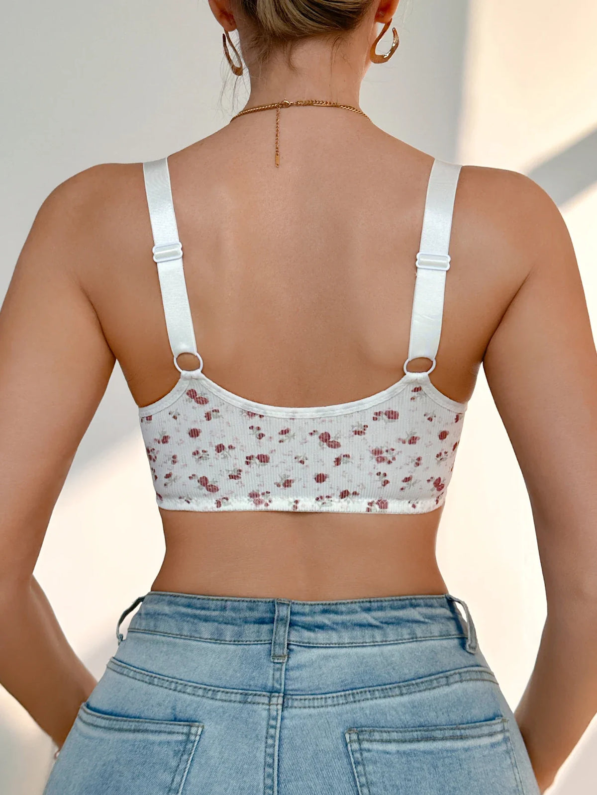 Women's Lace Floral Bra Adjustable Straps Unlined Wireless Push up Bra Comfortable and Breathable Women's Underwear