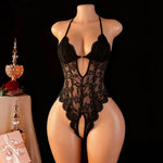 Crotchless Lingerie Lace Hollow Bra Set Sexy Tight Fitting Women Clothing,V-neck OpenBodysuit .Soft Padded Bra Underwear Set