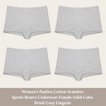 4PCS Women's Panties Cotton Seamless Sports Boxers Underwear Female Solid Color Briefs Cozy Lingerie Intimate Underpants XS-XL