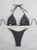 Sexy Thong Bikinis Sets Two Pieces Swimsuit Metal Hoops Link Swimwear Female Brazilian Biquini Triangle Beach Wear Bathing Suit