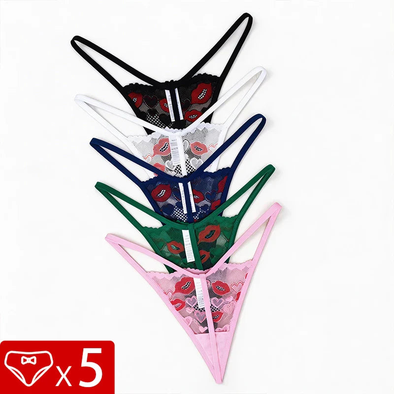 5pcs/pack Low Rise Lip Print Sexy Women G-string Sexy Lingerie Breathable Comfortable Lady Thongs 2025 Erotic Female Underwear