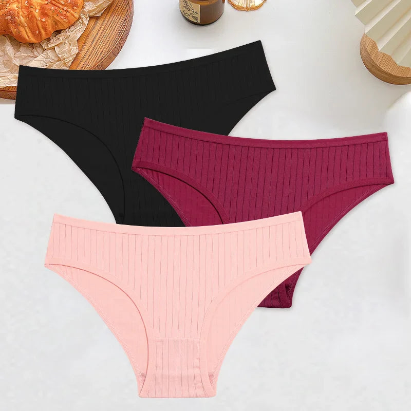 3PCS Women's Cotton Briefs Panties Female Sexy Low Waist Underwear M-XL Breathable Panty Girls Comfortable Intimates Lingerie