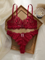 Ladies' Basic Style Thin Lace Bra And Panty Set Seamless Single Layer Eyelet Underwear Comfortable Intimate Apparel