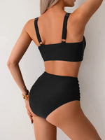 2026 Sexy Black Two Piece Swimsuit Women Solid Push Up Padded Bikini Set Beachwear Summer Swimwear High Cut Bathing Suit Biquini