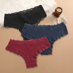 3Pcs Sexy Women Cotton Brazilian Pants Lace Brazilian Briefs Low Waist Floral Solid Color G-string Breathable Soft Lingerie