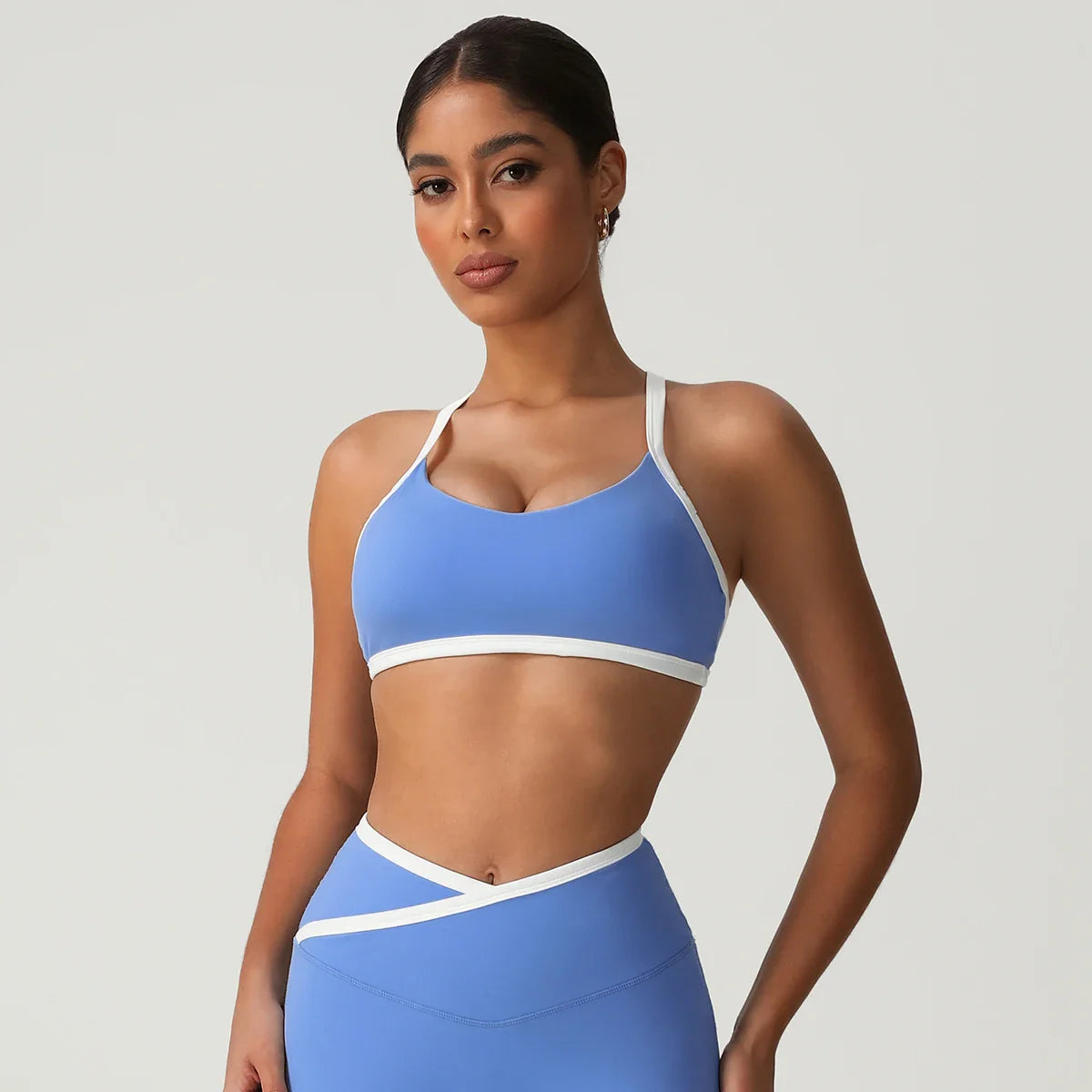 Women Training Yoga Elastic V-Back Fitness Top Contrast Color Cycling Casual Run Sport Bra