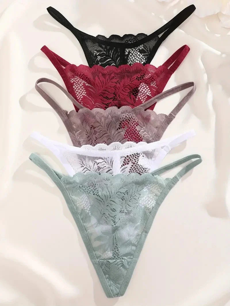 4PCS Sexy Hollow Out Lace Women Lingerie Underpants Female Lace Transparent G-string Thong Low Waist Female Soft Intimates S-XL