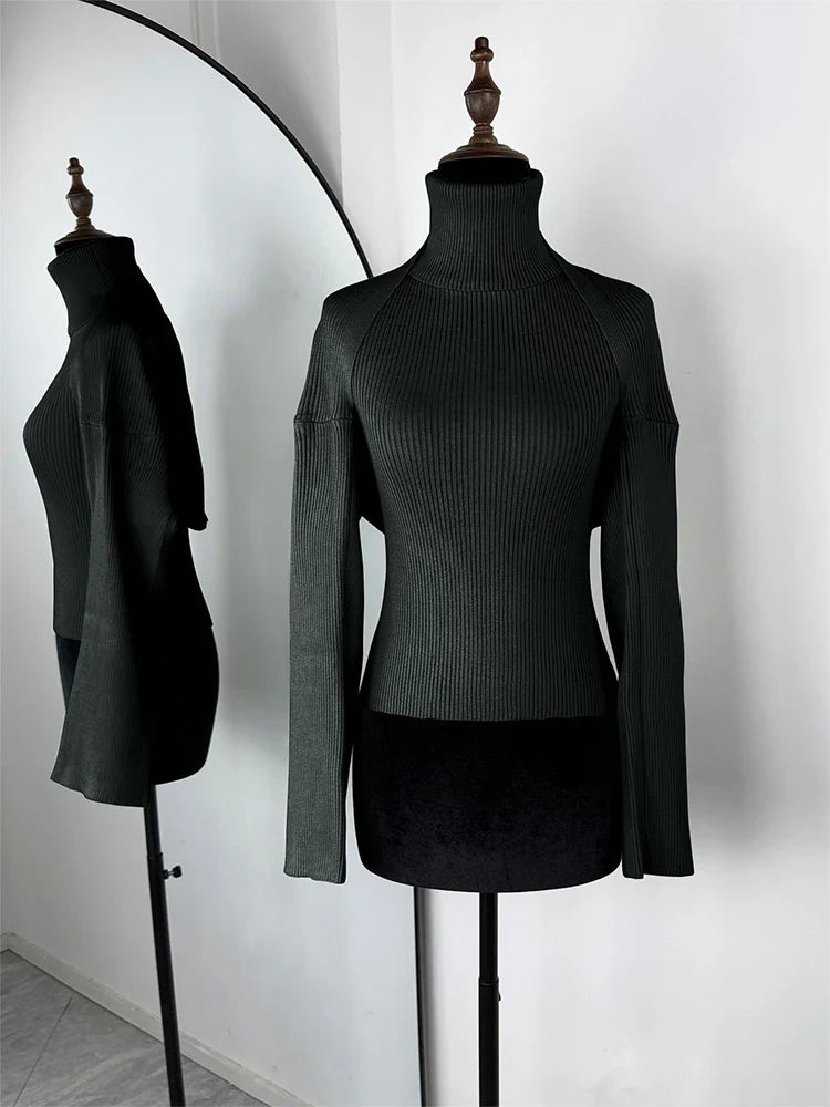 Trendix Knit Tank Top Sets For Women Fashion High Neck Vest And Long Sleeve Shawl 2 Piece Suits Sexy Backless Knitwear Top Femme