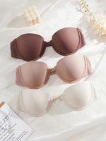 3Pcs/Set Demi Cup Seamless Women's Underwear Set Strapless Push up Bra Female Smooth Underwire Support Bra