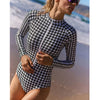 Black and Print One Piece Swimsuit Long Sleeve Swimwear Women Bathing Suit Retro Swimsuit Vintage One-piece Surfing Swim Suits test