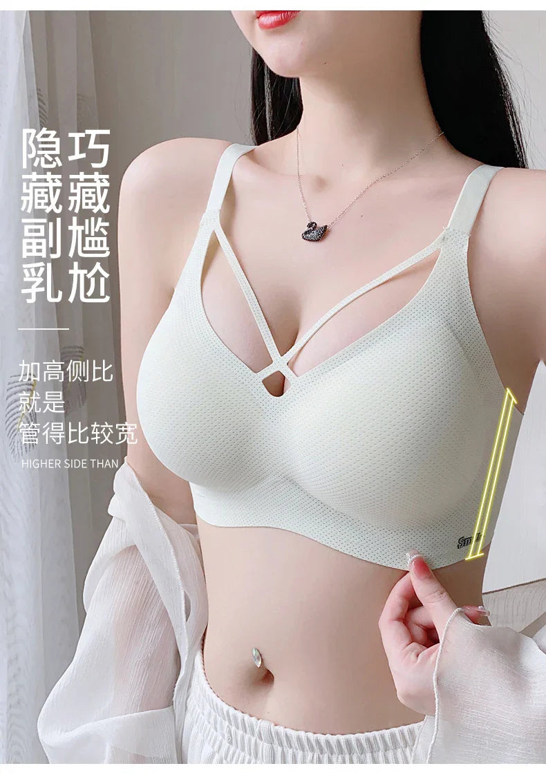 Traceless Half-Fixed Cup Women Underwear Thin Jelly Soft Support Anti Drop Adjustable No Steel Ring Super Soft Solid Color Bras