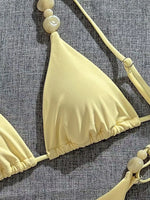 Sexy Pearls Strap Micro Bikini 2026 Women Yellow Halter Push Up Bra Pleate Thong Swimsuit Beach Bathing Suit Vacation Swimwear