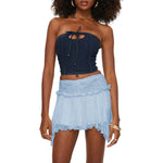 Women's Solid Color Gothic Mini Skirts Lace Ruched High Waist Skirts Spring Summer Irregular Hem Casual Skirts