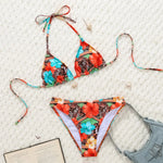 2025 New Women's Black Ground White Dot Printed Swimsuit Halter Neck Low Waist Bikini Set For Summer Female Swimwear Brazilian
