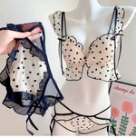 Japanese Mesh No-wire lace Underwear set Women's small breasts gather sexy pure desire sweet bra cute bra Panty SET TUSHY
