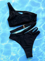 Sexy Hollow Out Bikini Set 2026 Women Black One Shoulder Bandage One Piece Swimsuit Summer Bathing Suit High Waist Swimwear