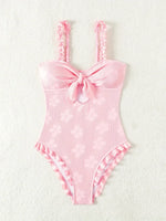 Light Pink One Piece Swimsuit for Women High Waist Hollow Out Ruffle Suspender Backless Monokini Bikini Beach Swimwear 2024 New
