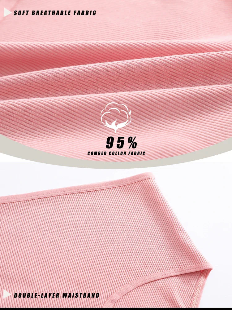 3Pcs women cotton High Waist underwear breathable Striped Panties Female Plus Size Solid Color Briefs comfortable Lingerie S-XXL