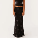 Elegant Sequin Long Skirts for Women Vintage Y2K Stylish Sequined Flowers Slim Fit Low Rise Maxi Skirt for Party Clubwear