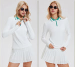 VITALINOVO Tennis Skirt Sets for Women Zipper Color Block Shirts High Waisted Golf Polo Two Piece Skirt Set Women 2 Piece Outfit