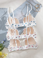3-Pack Everyday Sweet Women's Bras Simple Solid Color Floral Print Thin Cup Patchwork Ribbed Push-Up Bra with Underwire Bra