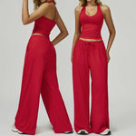 New Women Yoga Set 2/3 Pieces Long sleeves Workout Tracksuit Sportswear Gym Clothing Wide-leg sport pants Fitness Sports Suit