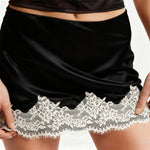 Women Lace Trim Skirt Satin Fashion Mini Skirt Low Rise Silk Y2K Short Skirt Elegant For Party Streetwear Vintage Chic Clothes