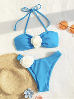 3D Flowers Bandeau Bikini 2024 Women Sexy Green Contrast Push Up Micro Swimsuit Bathers Bathing Suit Thong Swimwear Beachwear