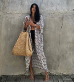 2024 New Summer Sexy Beach Kimono Swimwear Cotton Cover Up Swimsuit Women Print Bikini Cover Up Beachwear Dress Robe