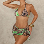 Sexy Pink Floral Leopard Print Bikini 2026 Women Push Up Mesh Skirt Band 4 Piece Swimsuit Beach Bathing Suit Holiday Swimwear